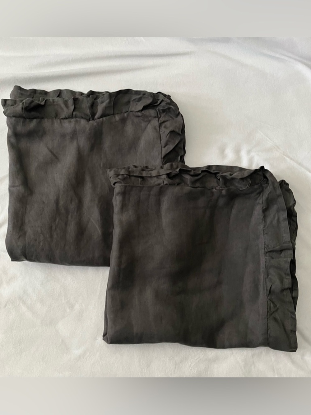 Pair of Black Ruffled  100% Linen Euro Shams